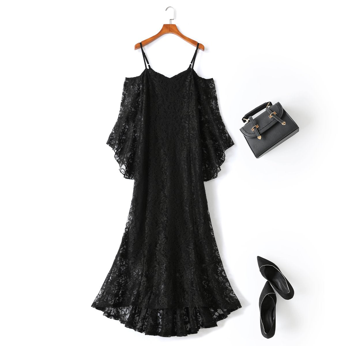 Ilysa Plus Size Black Lace Evening Dress