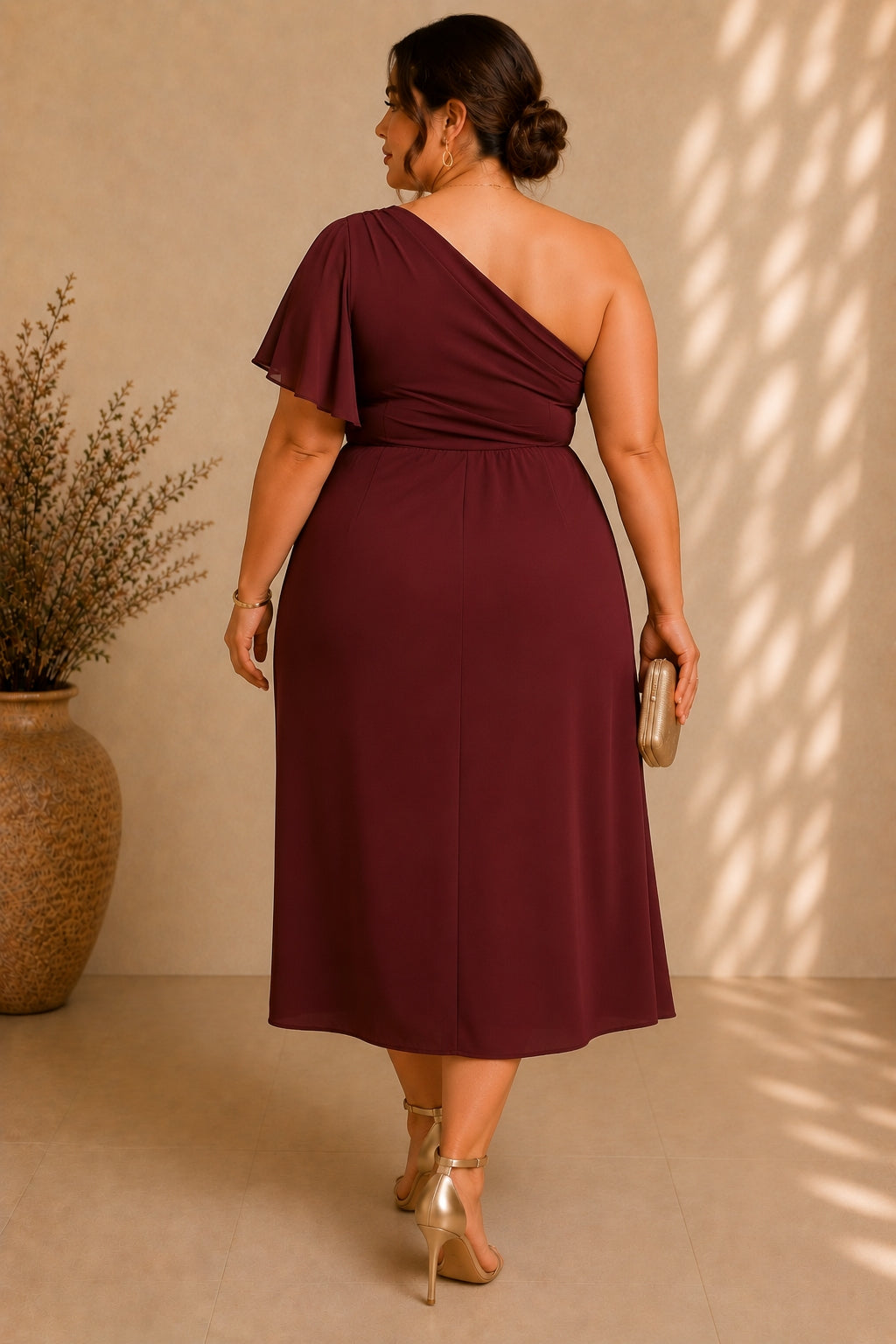 Valent Plus Size One Shoulder Cocktail Midi Dress