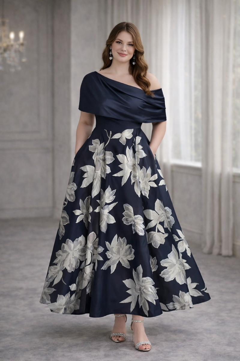 Elowen Plus Size One-Shoulder Evening Maxi Dress