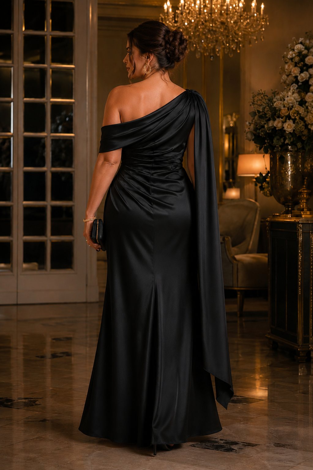 Vivienne Plus Size One Shoulder Satin Evening Dress