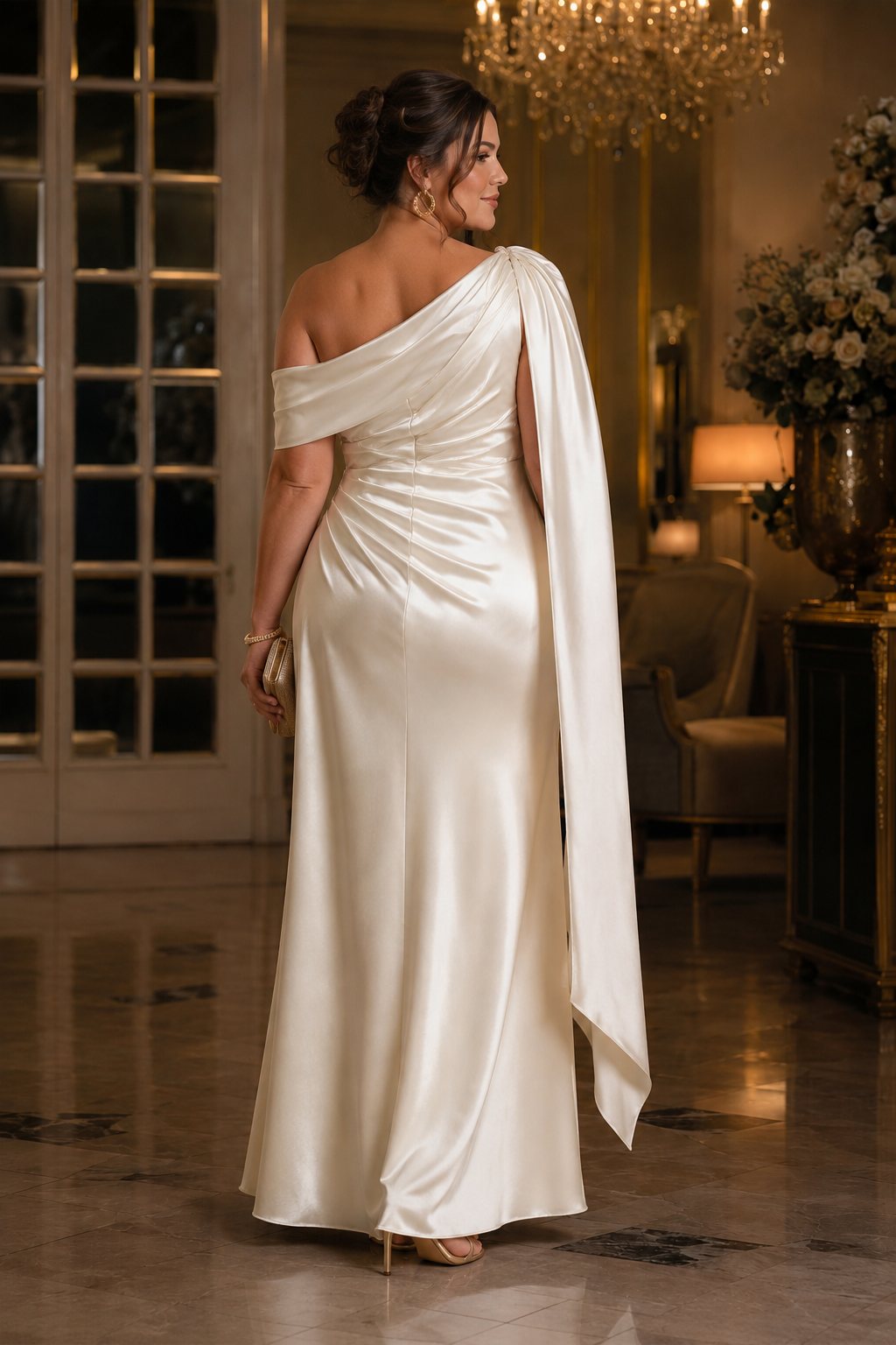 Vivienne Plus Size One Shoulder Satin Evening Dress