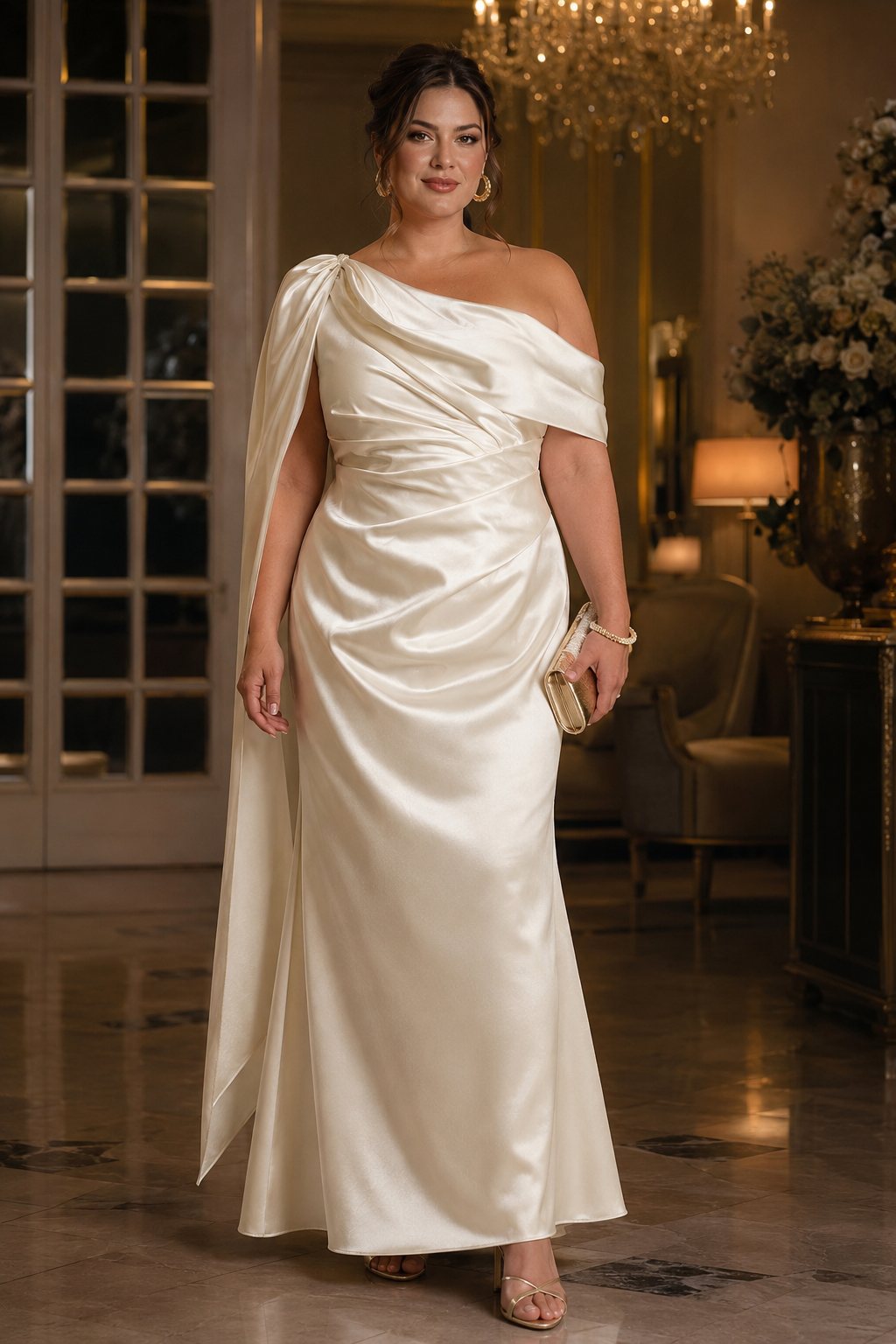 Vivienne Plus Size One Shoulder Satin Evening Dress