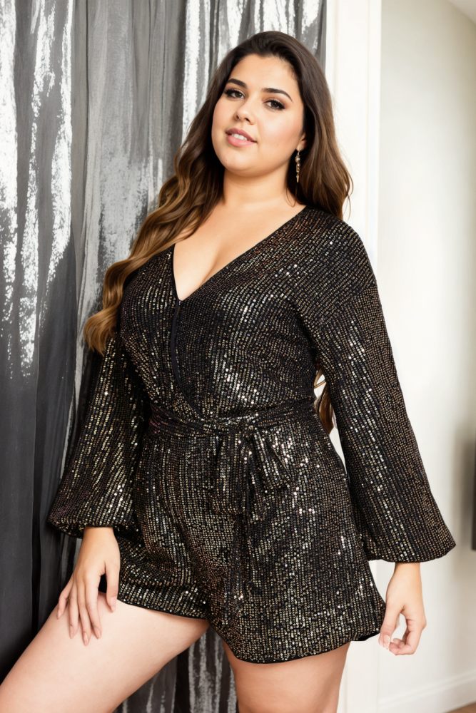 Avelyn Plus Size Party Long Sleeve Romper