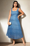 Sidonie Plus Size Pastel Blue Square Neck Party Dress
