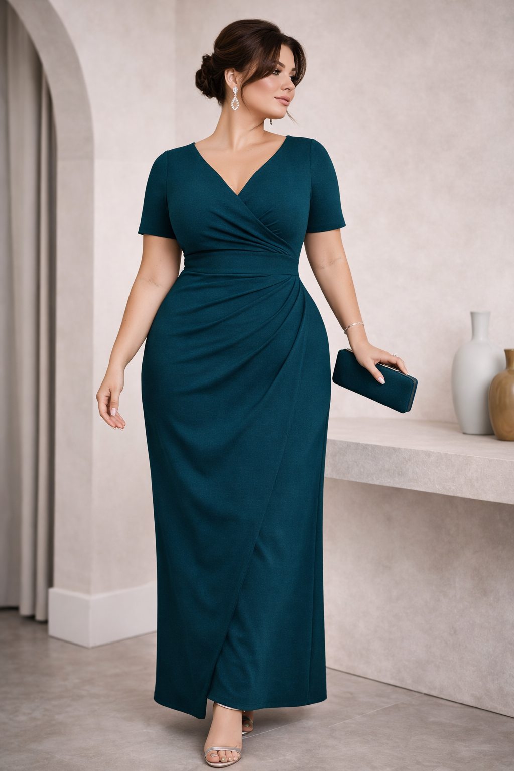 Calista Plus Size Wrap Evening Maxi Dress – Empire Waist Draping
