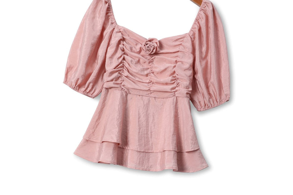 Plus Size Pink Rose Corsage Vintage Top