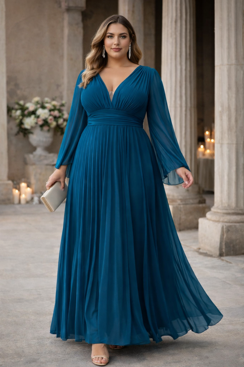 Amara Plus Size Grecian Pleated Evening Gown