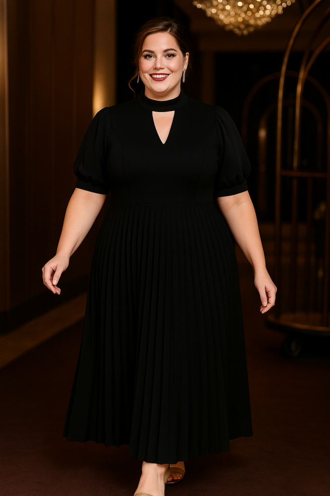 Celia Plus Size Short Sleeve Pleat Maxi Dress