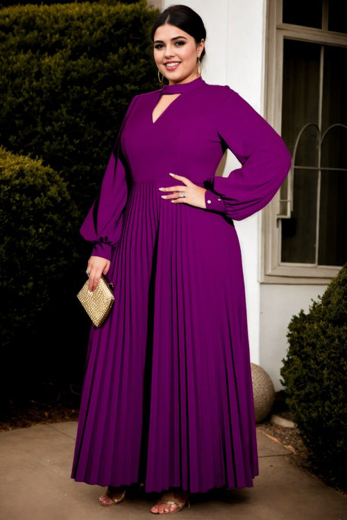Bria Plus Size Formal Pleat Long Sleeve Maxi Dress