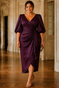 Elise Plus Size Plum Wrap Cocktail Midi Dress