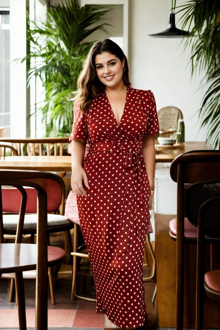 Emmeline Plus Size Polka Dots Tea Dress