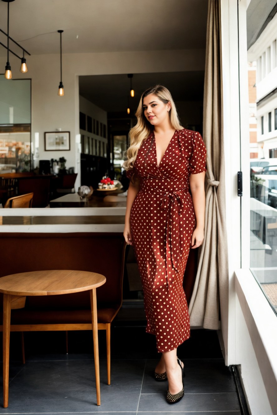 Emmeline Plus Size Polka Dots Tea Dress
