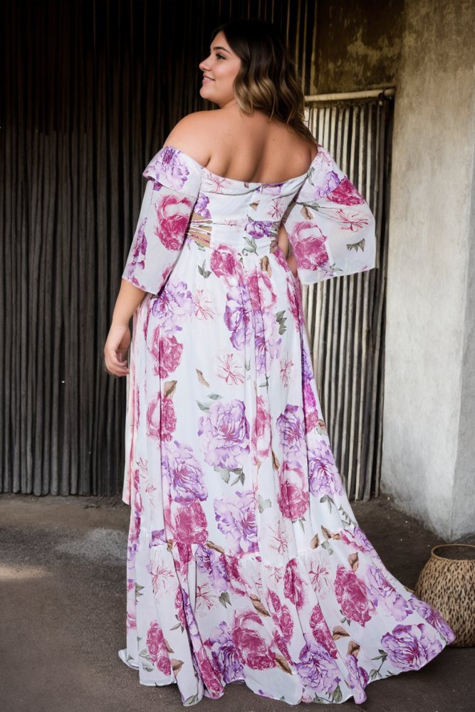 Katalina Plus Size Purple Floral Formal Dress