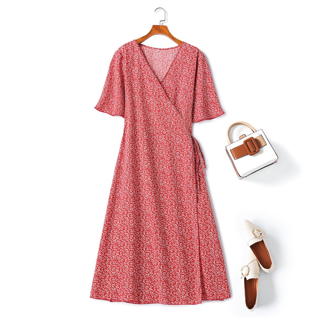 Avril Plus Size Red Ditsy Floral Wrap Dress
