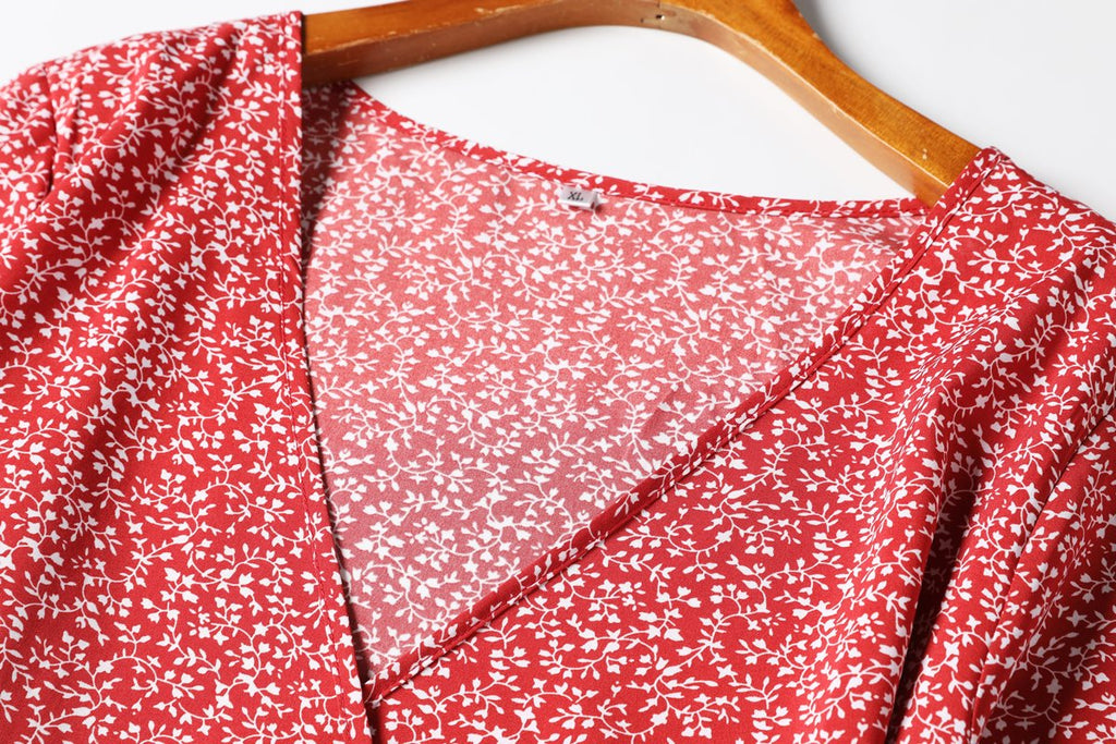 Avril Plus Size Red Ditsy Floral Wrap Dress