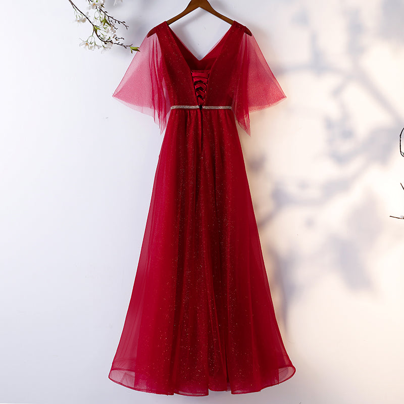 Plus Size Red Flutter Sleeve Evening Dress