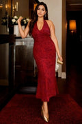 Nyra Plus Size Red Halter Sexy Cocktail Dress