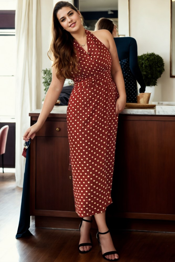 Elouise Plus Size Polka Dots Vintage Halter Dress