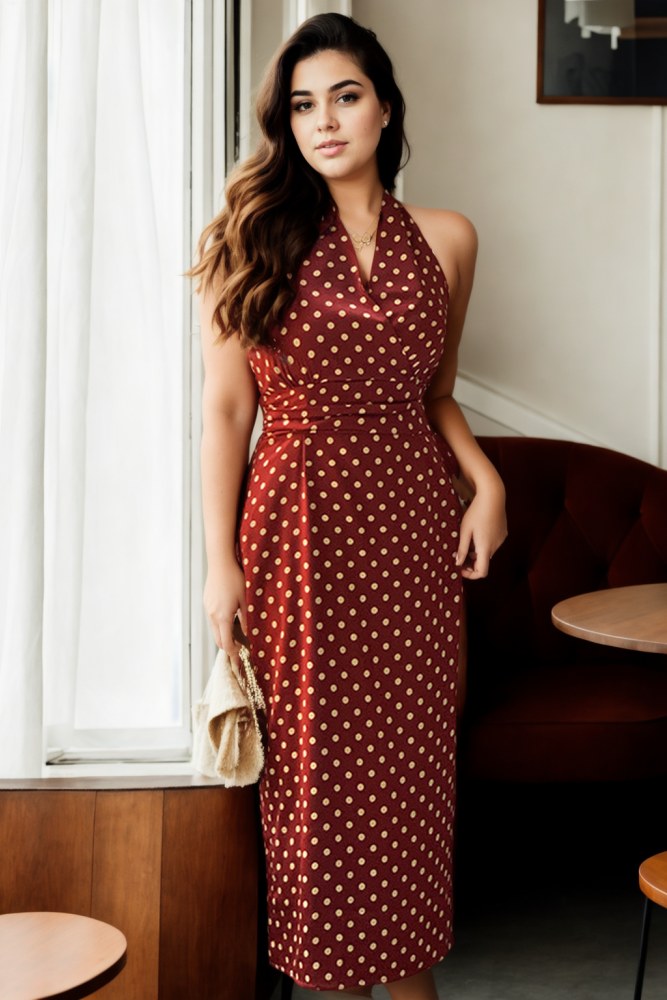 Elouise Plus Size Polka Dots Vintage Halter Dress