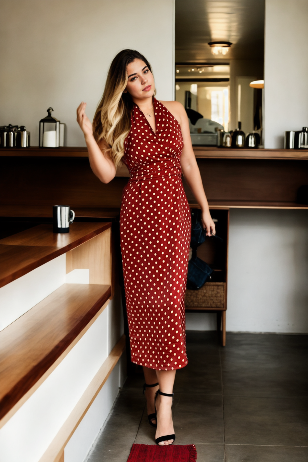 Elouise Plus Size Polka Dots Vintage Halter Dress