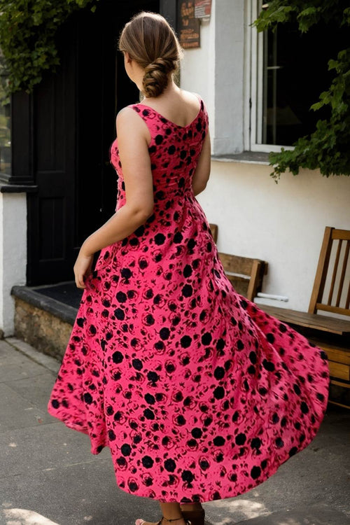 Amory Plus Size Pink Floral Retro Midi Dress