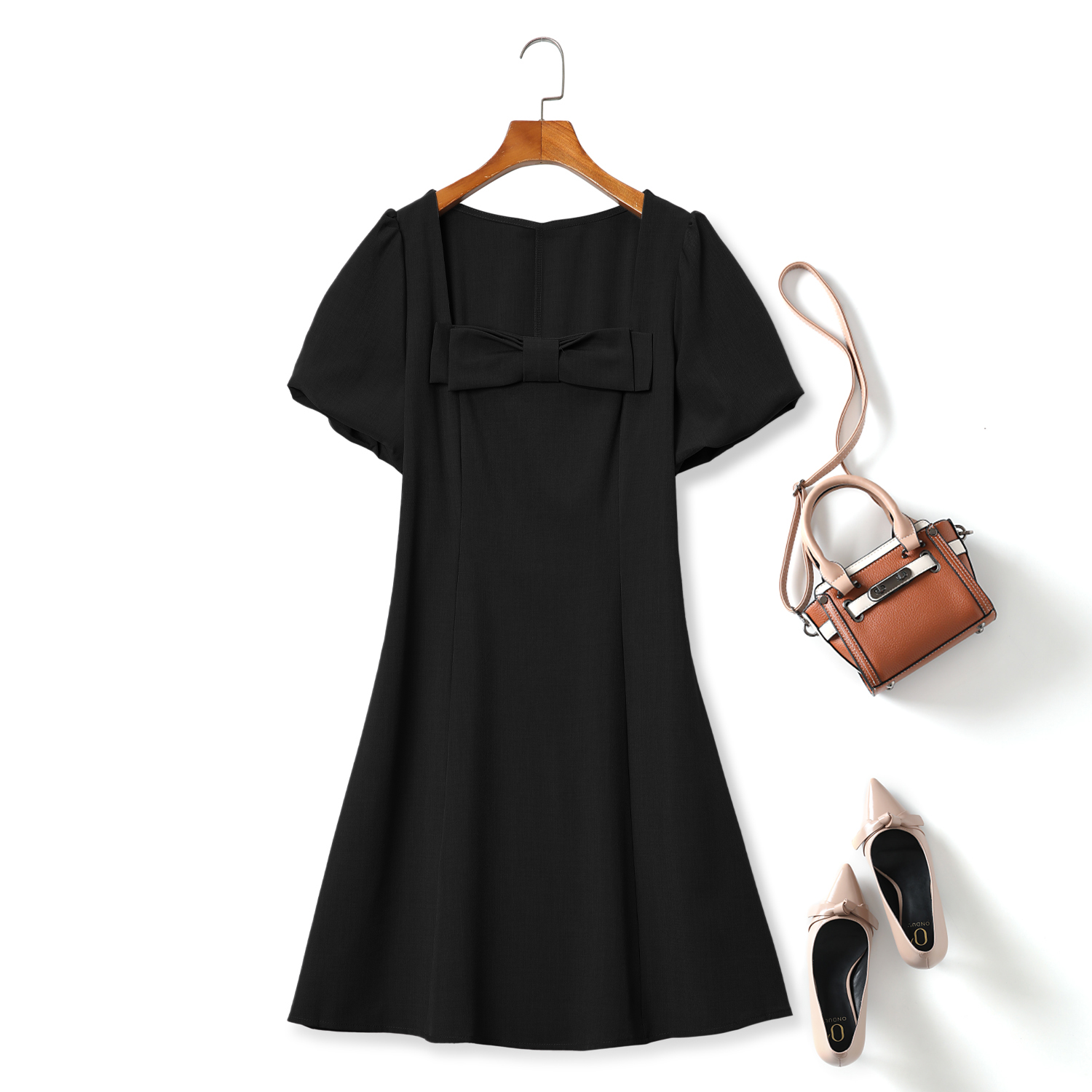 Plus Size Ribbon Square Neck Dress