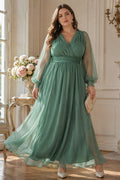 Sylvie Plus Size Sage Green Chiffon Long Sleeve Maxi Dress