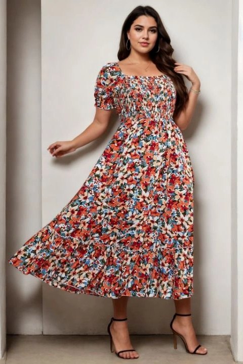 Birdie Plus Size Scrunch Floral Dress