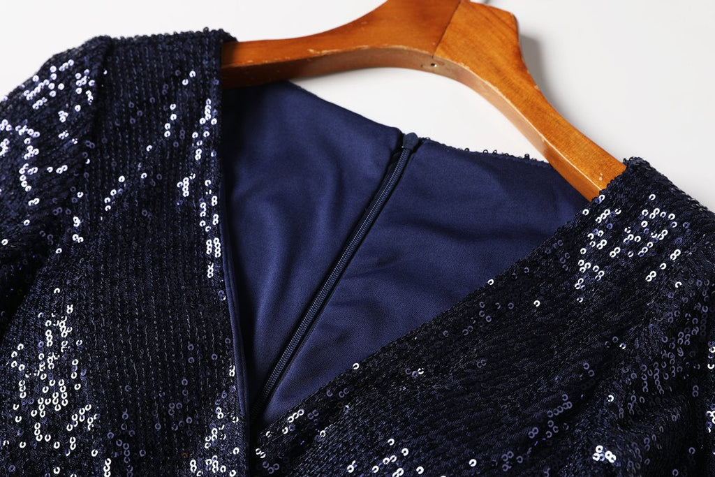 Plus Size Sequin Long Sleeve Gown