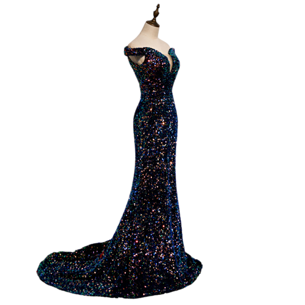 Plus Size Sequins Off Shoulder Fishtail Gown