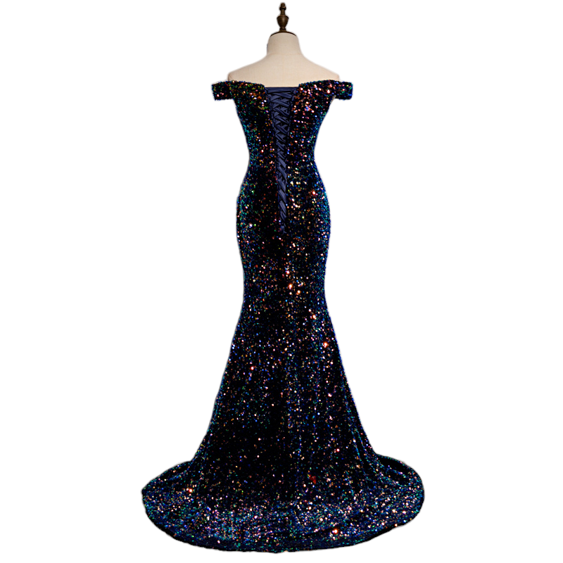 Plus Size Sequins Off Shoulder Fishtail Gown