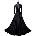 Plus Size Black Long Sleeve Gown with Train