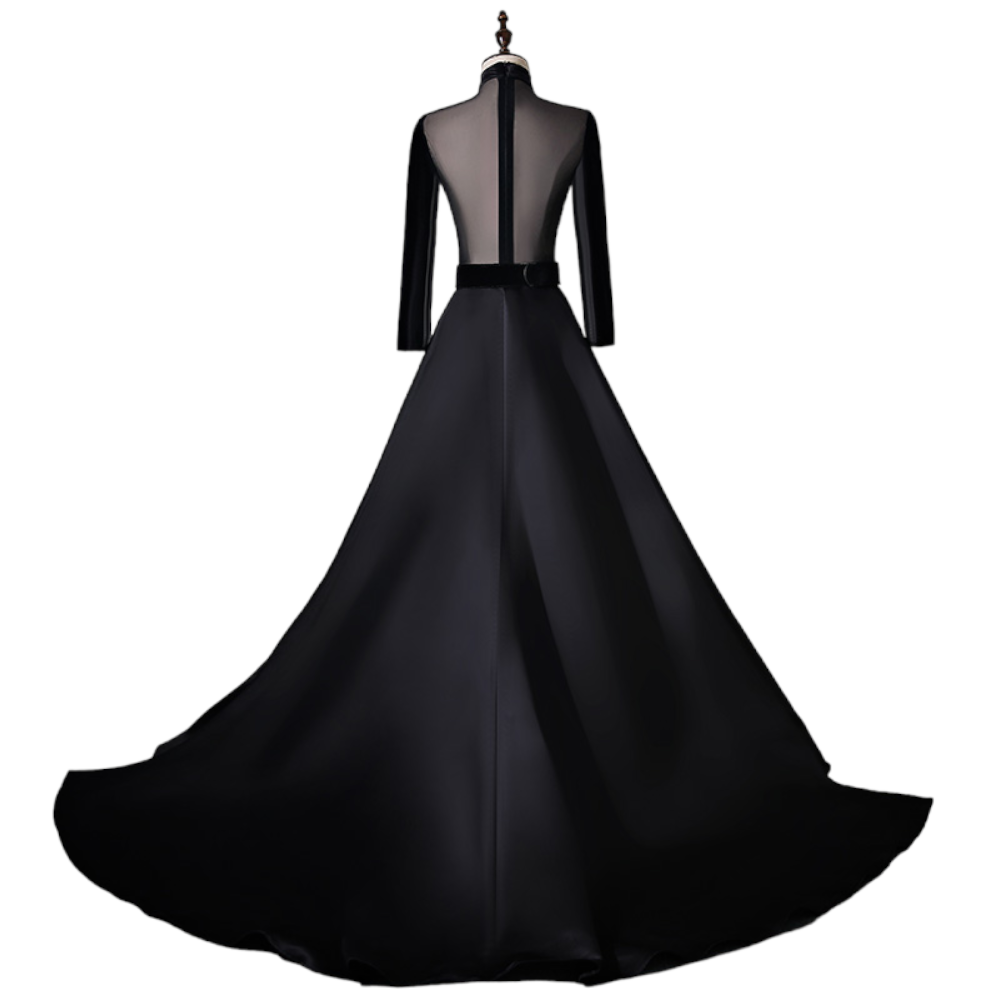 Plus Size Black Long Sleeve Gown with Train