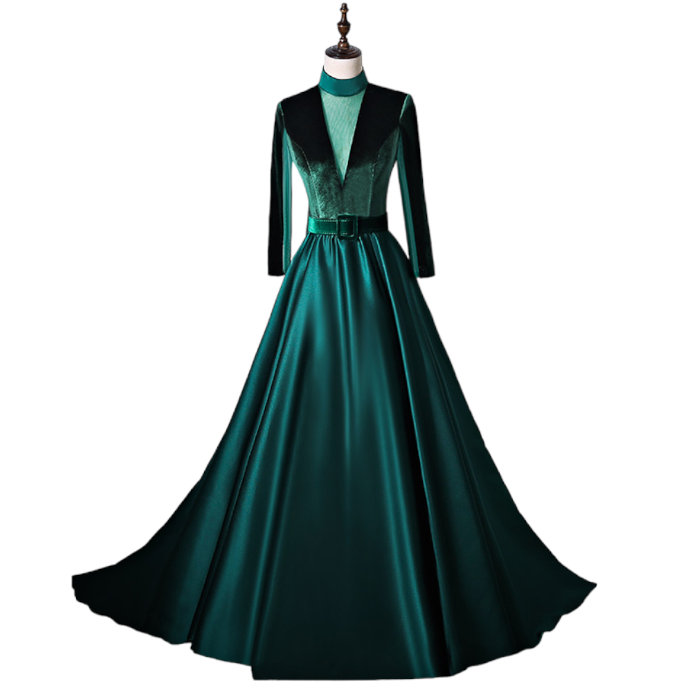 Plus Size Emerald Green Long Sleeve Gown