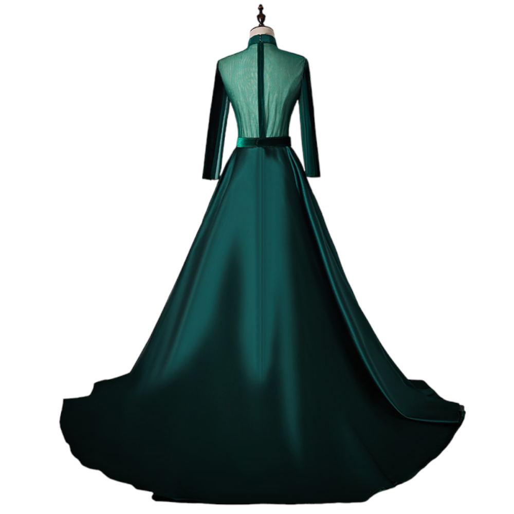 Plus Size Emerald Green Long Sleeve Gown