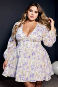 Amandine Plus Size Floral Sexy Long Sleeve Dress