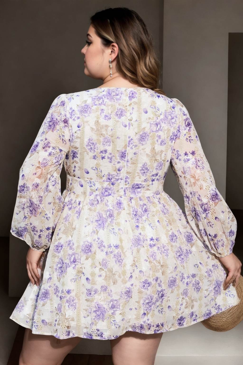 Amandine Plus Size Floral Sexy Long Sleeve Dress