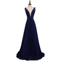 Plus Size Plunge V Neck Navy Evening Dress