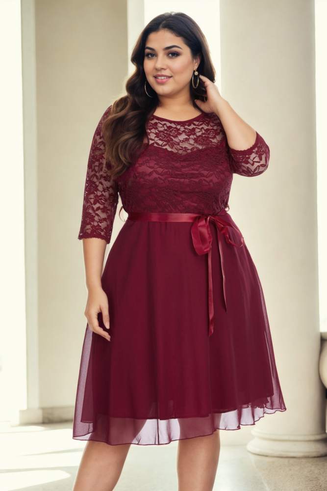 Mirelle Plus Size Short Lace Formal Dress