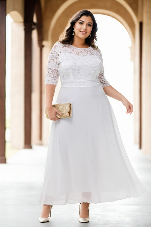 Adina Plus Size White Lace Formal Maxi Dress