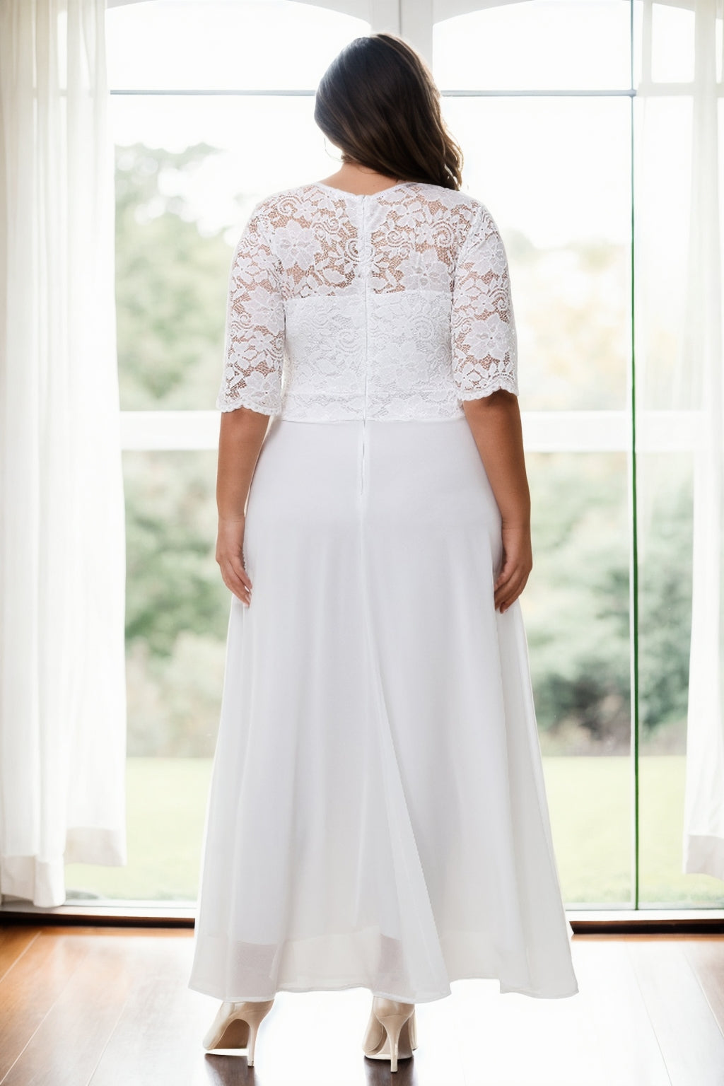 Adina Plus Size White Lace Formal Maxi Dress