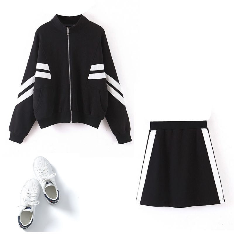 Plus Size Sporty Jacket and Skirt Set