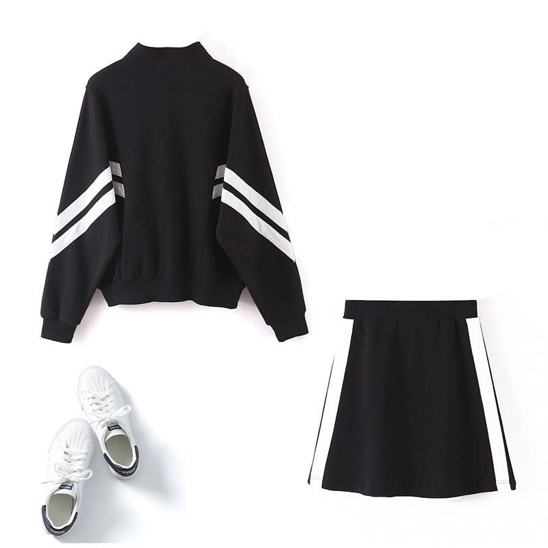 Plus Size Sporty Jacket and Skirt Set