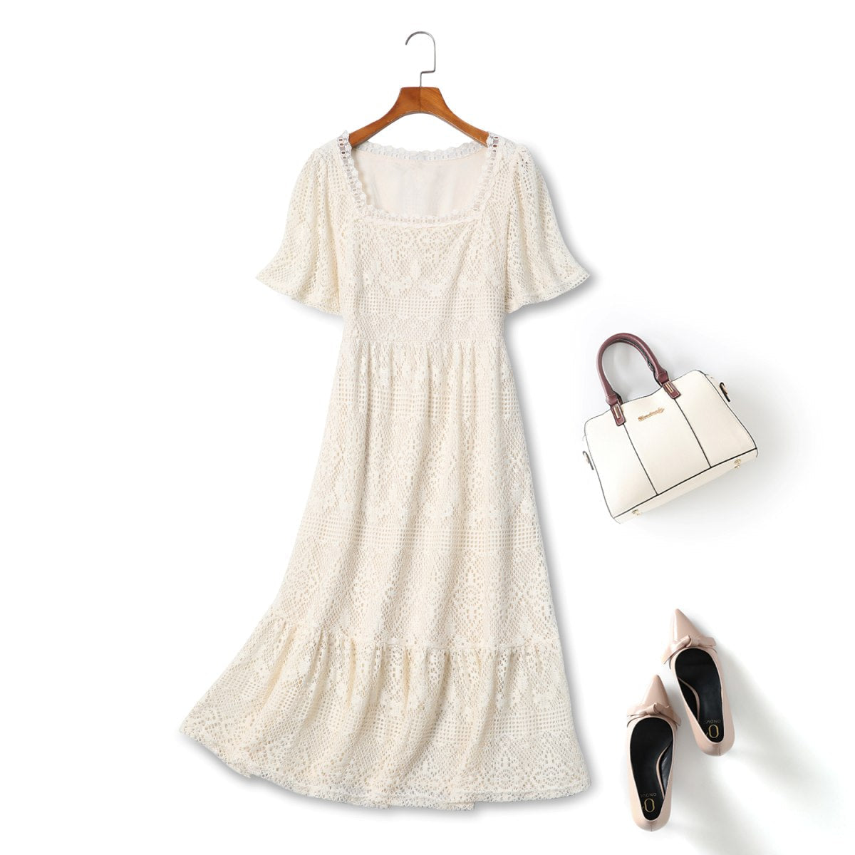 Plus Size Square Neck Lace Dress