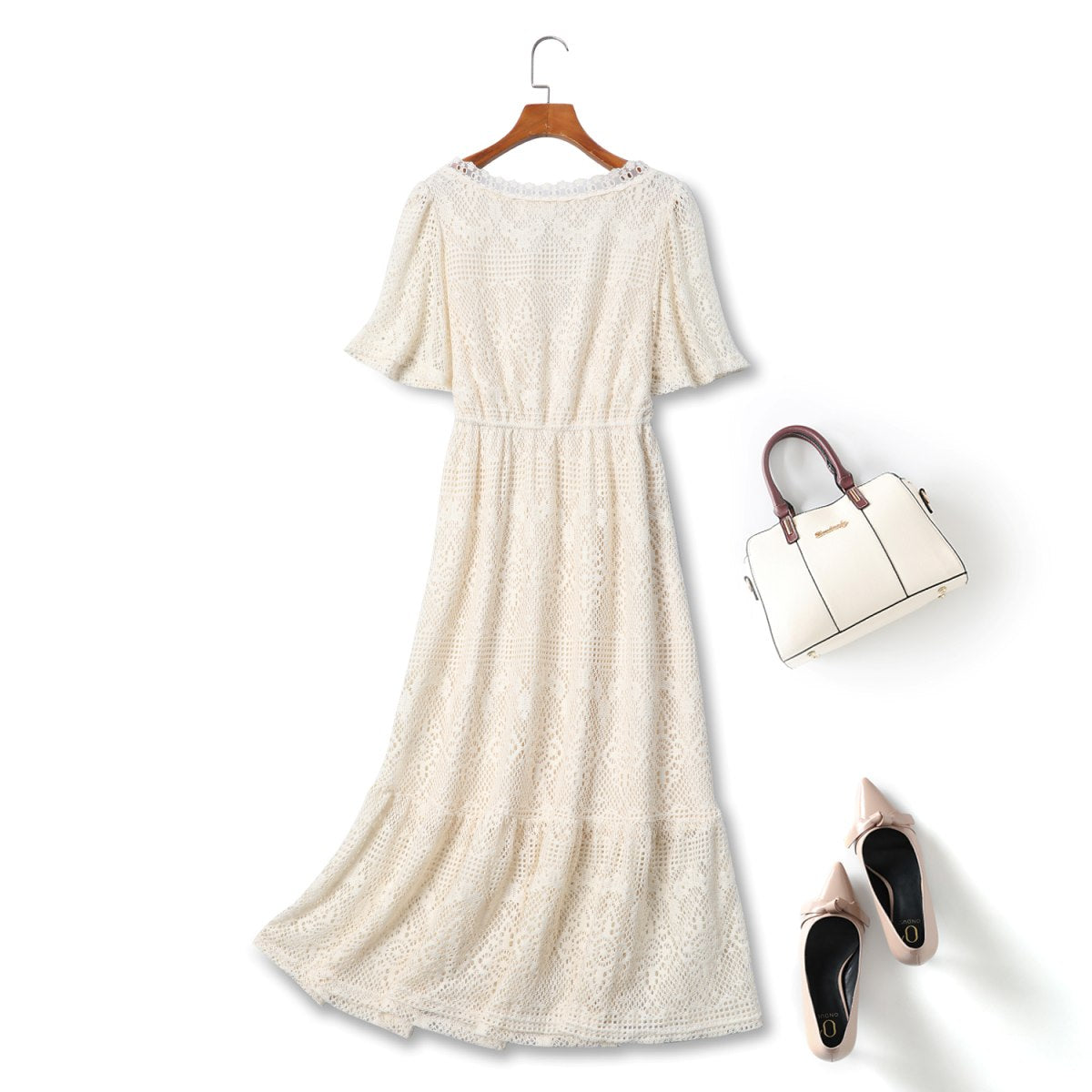 Plus Size Square Neck Lace Dress