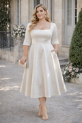 Althea Plus Size Square Neck Satin Semi-Formal Dress