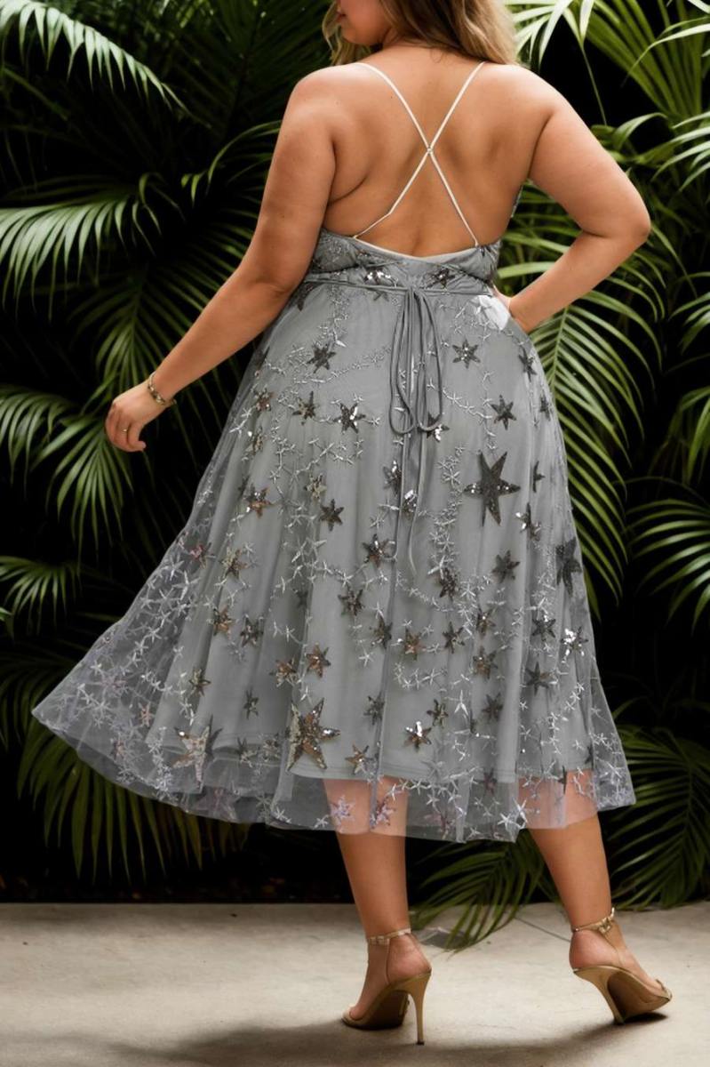 Meredyth Plus Size Stars Sequin Party Midi Dress