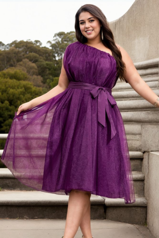 Serene Plus Size Royal Purple Toga Semi Formal Dress