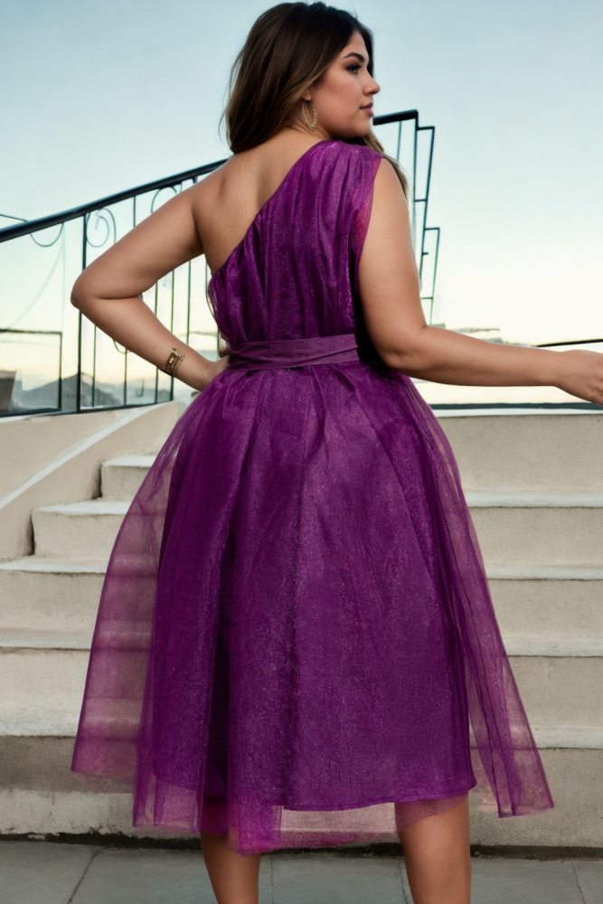 Serene Plus Size Royal Purple Toga Semi Formal Dress
