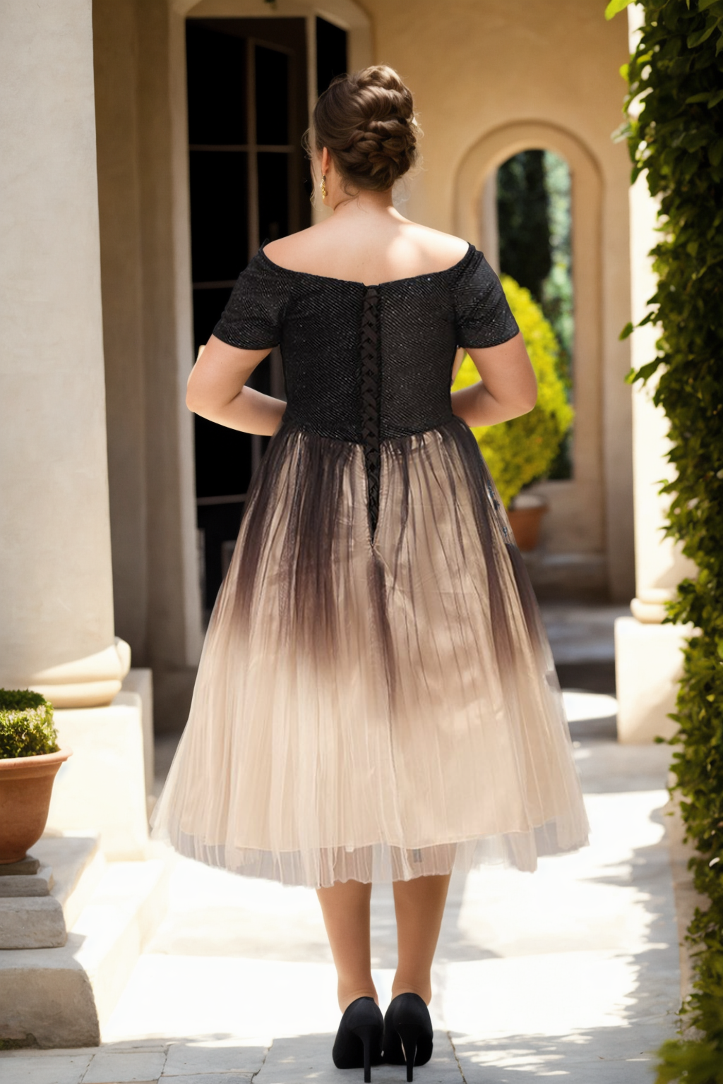 Baylee Plus Size Tulle Off Shoulder Cocktail Dress